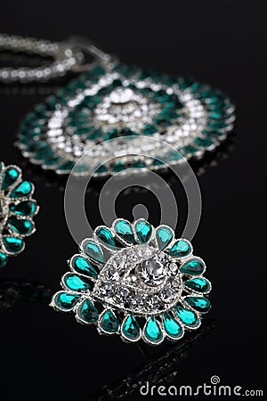 Intricate Diamond Earrings Closeup Stock Photo