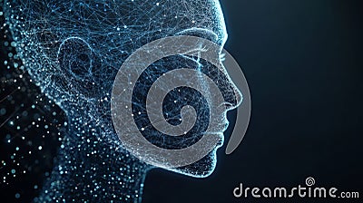 Intricate digital patterns forming an ai face representing wealth management and robo advisors Stock Photo