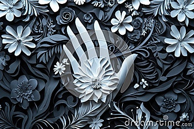 Intricate and Dynamic Paper CutOut Design with Recognizable Symbols and Copy Space for Text Overlays, Ideal for Commerci Stock Photo