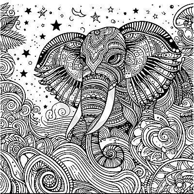 Intricate Elephant Design with Patterns and Stars. Vector, generative ai. Vector Illustration