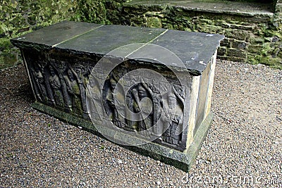 Intricate engravings of Sarcophagus, Rock Of Cashel, Ireland, October, 2014 Editorial Stock Photo