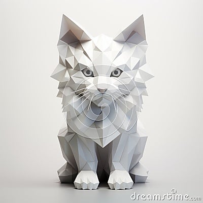 Intricate Geometric White Cat With 3d Polygonal Modeled Head Stock Photo