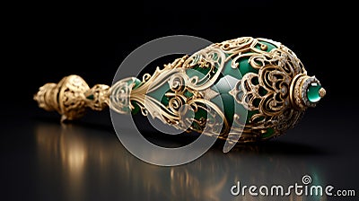 Intricate Gold And Green Jade Writing Brush With Detailed Hyperrealism Stock Photo