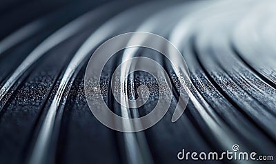 Intricate grooves of a vinyl record create a mesmerizing abstract pattern under soft, diffused lighting. Stock Photo