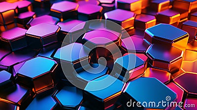 Intricate Hexagonal Patterns in a Futuristic Colorful Backdrop Stock Photo