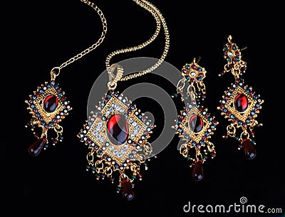 Intricate Indian Gold Jewelry Stock Photo