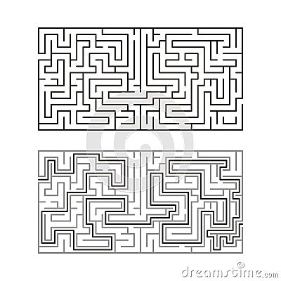 Intricate labyrinth, bending rectangle puzzle with ready solution. Finding way through maze, testing their navigation Vector Illustration