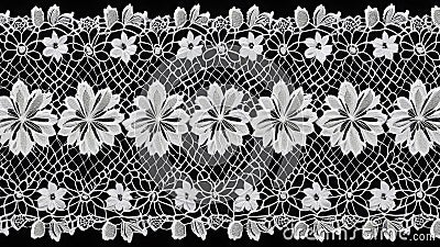 intricate lace pattern with floral designs against black background. concepts: timeless aesthetic, intricate lacework Stock Photo