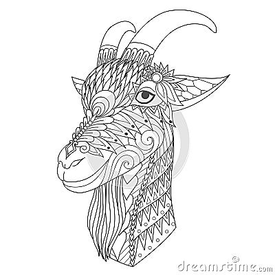 Intricate line art of happy sheep for design element and coloring book page Vector Illustration