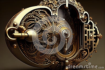 intricate lock mechanism, with the keyhole being a portal into another world Stock Photo