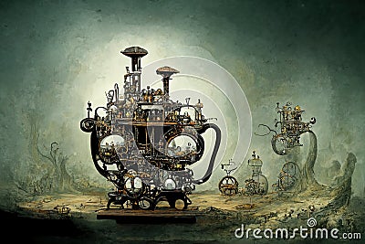 Intricate machinery, cyberpunk perpetuum mobile device, Generative Ai Stock Photo