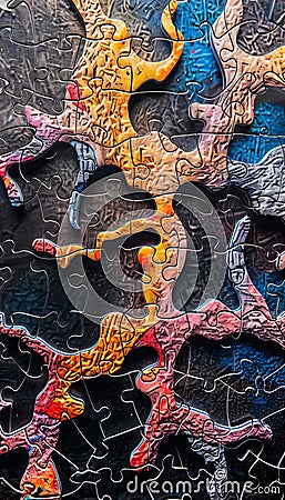 Intricate macro image of a colorful cancer tumor puzzle symbolizing biological complexity Stock Photo