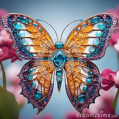 Intricate Metal Plates: Symmetric Butterfly Art Stock Photo