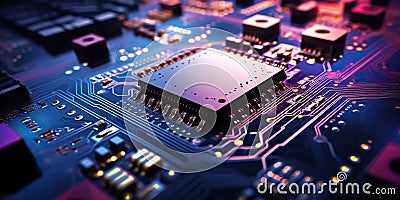 An intricate microelectronic motherboard processor background, showcasing the complexity and sophistication of modern Stock Photo