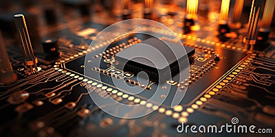 An intricate microelectronic motherboard processor background, showcasing the complexity and sophistication of modern Stock Photo