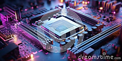 An intricate microelectronic motherboard processor background, showcasing the complexity and sophistication of modern Stock Photo