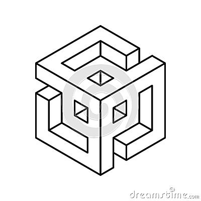 Intricate, minimalist line art depicting a threedimensional geometric cube. Perfect for representing concepts of structure, Vector Illustration