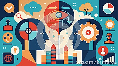 An intricate mosaic depicting two figures facing each other surrounded by symbols of logical reasoning and critical Vector Illustration