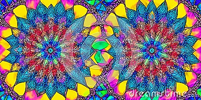 An intricate mosaic mandala pattern with vibrant stained glass colors Stock Photo
