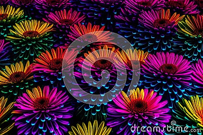 An intricate neon flower arrangement, reminiscent of a digital bouquet Stock Photo