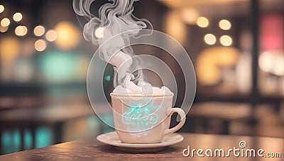 Intricate Neon Latte Art: Cozy Cafe Chronicles Stock Photo