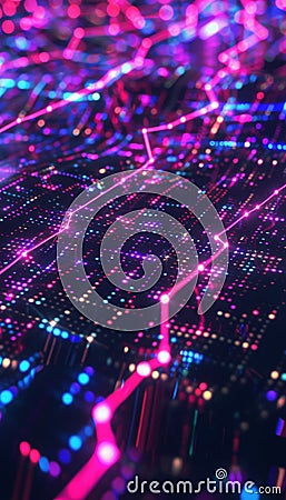 Intricate neon network design with binary code a futuristic and realistic visualization Stock Photo