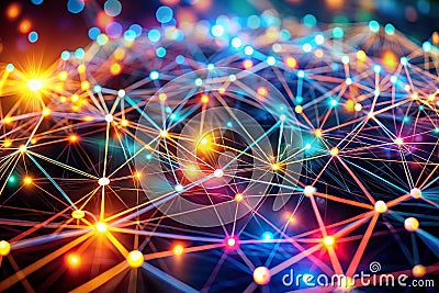 Intricate Network of Glowing Nodes A Stunning Visual Representation of Digital Connectivity and Abstract Data Flow Stock Photo