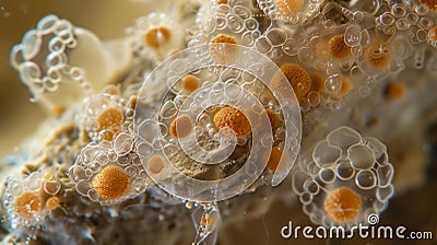 An intricate network of rotifer colonies attached to a submerged rock their intricate structures reminiscent of a Stock Photo