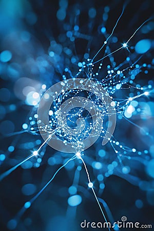 Intricate neural network grid visualization with brilliant synaptic light connections that pulse with activity Stock Photo