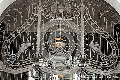 Ornate wrought iron gate Stock Photo