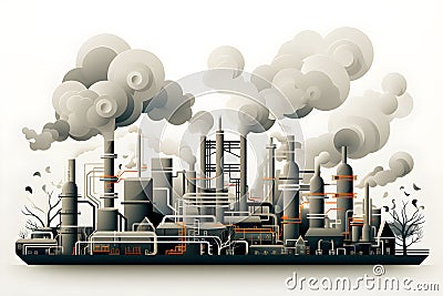 Intricate Papercut Style Oil Refinery Plant Illustration Stock Photo