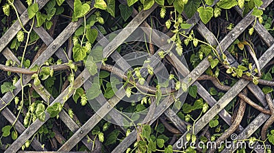 The intricate pattern of hop vines twisting and twining around a supporting trellis like a natural work of art Stock Photo