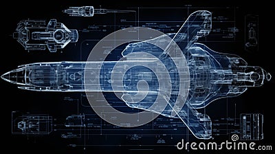 Intricate Photogram of Spaceship Blueprint Unveiling Precision Engineering Stock Photo
