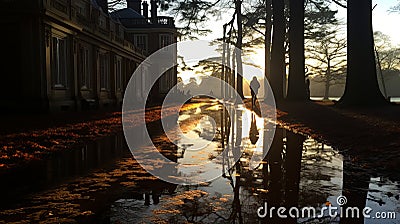 The intricate play of light and shadow on the surface of a rippling pond, reflecting the surrou Stock Photo