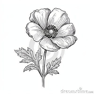Intricate Poppy Flower Sketch: A Fusion Of Art, Nature, And Symbolism Stock Photo