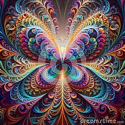 Intricate psychedelic colourful fractal butterfly tornado vortex swirls Stock Photo