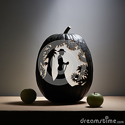 Intricate Pumpkin Silhouette: Meticulously Detailed Still Life Art Stock Photo