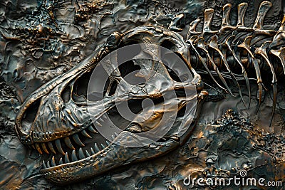 An intricate rendering of a beautifully preserved dinosaur fossil emphasizing the intricate details and texture Stock Photo
