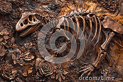 An intricate rendering of a beautifully preserved dinosaur fossil emphasizing the intricate details and texture Stock Photo