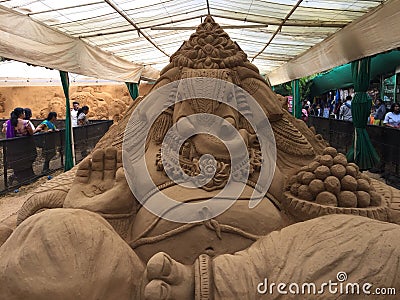 Intricate sand sculpture of Lord Ganesh in Mysore Editorial Stock Photo