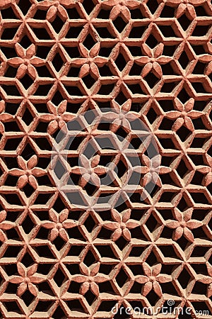 Intricate sand stone traditional window grill on historic Junagarh fort in Bikaner, Rajasthan Stock Photo