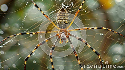 Intricate spider web with a vibrant spider in the center Stock Photo