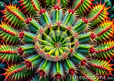 Intricate Spines of a Euphorbia Echinus Cactus A Surreal Aerial Perspective Unveiling Abstract Patterns and Textural Stock Photo