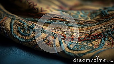 Intricate stitches in fabric from colored threads. AI generated Cartoon Illustration