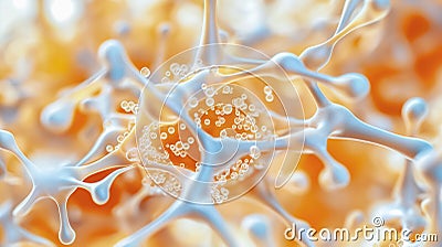 CloseUp View of Neurons and Synapses in the Brain, Exploring Complex Biological Interactions Stock Photo