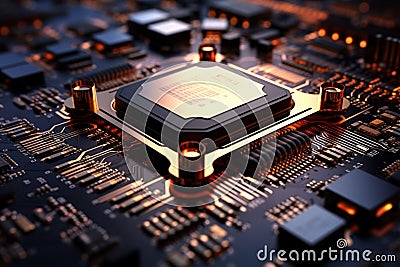 Intricate technology close up view of an advanced AI processor Stock Photo