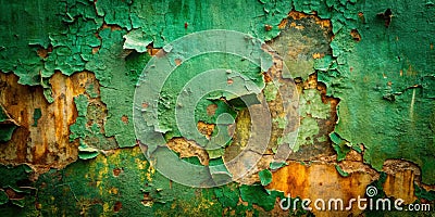 Intricate texture of weathered paint, flaking and revealing underlying layers of rust and age. Generative AI Stock Photo