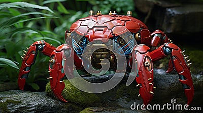 Intricate Underwater World: Red Robot Toy In Hyperrealistic Wildlife Portrait Stock Photo