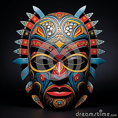 Intricate and Vibrant Tribal Mask Unveiling Ancient Wisdom and Cultural Significance Stock Photo