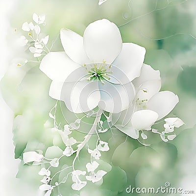 Intricate white petals with a fragrant cascade. Cartoon Illustration